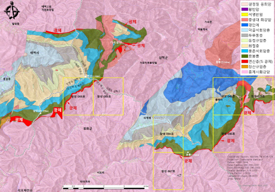 태백 면산층 광상지도 및 7개 광구 <한국지질자원연구원>
